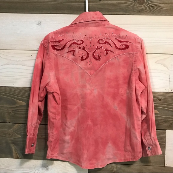 Rock 47 by Wrangler⚜️Girls Western Detail Tye Dye Button Snap Long Sleeved Shirt - Picture 7 of 8